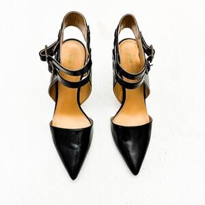 Nine West Black Double Strap Pointy Toe Leather Stiletto Heel Size 9.5